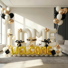 145 piezas decoraciones de fiesta de inauguración de casa, pancarta de globo de bienvenida beige de 40 pulgadas,