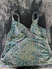 Lands' End Women's One-Piece Tank Swimsuit Geometric Blue/Green D Cup 10