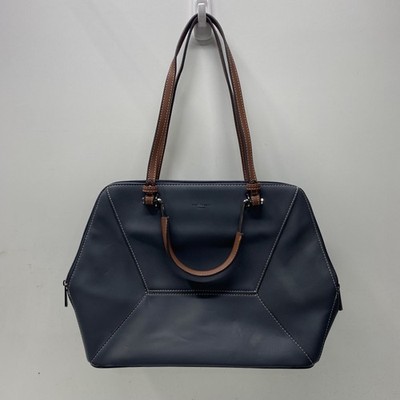 David Jones Navy Blue Hexagonal Contrast Stitch Tote Bag Satchel Large