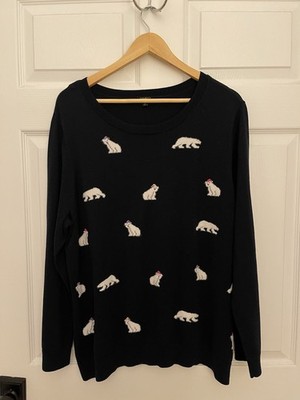 Talbots Plus 2X Navy Blue Sweater Polar Bears Winter Holiday Fun Excellent 