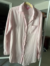 Victoria's Secret Damska koszula z długim rękawem Długi guzik Różowy/Biały pasek, M