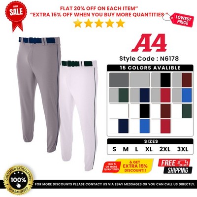A4 N6178 Mens 100% Polyester Warp Pro Style Elastic Bottom Baseball Pants