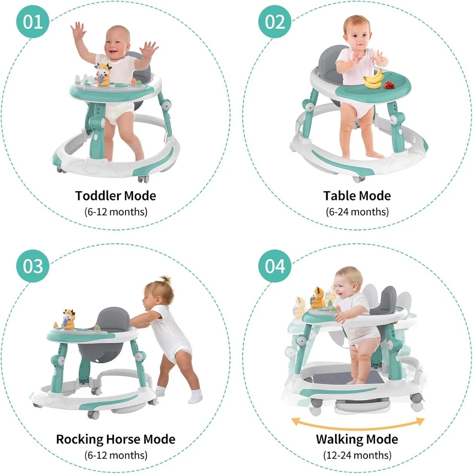 Andador y balancín para bebé 7 niveles altura ajustable alfombrilla para pies y bandeja musical cojín Foto 3 de 4