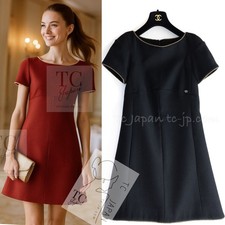 CHANEL 15PF Black Gold Trim Melton Wool 100 Dress Runway dress 34 36 US2 4