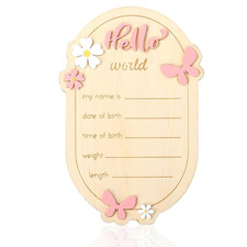 Wooden Baby Announcement Sign, Hello World Newborn Signs Daisy Butterfly Decors 