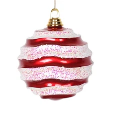 Vickerman M132073 Red White Candy Glitter Wave Ball Ornament - 6 in.