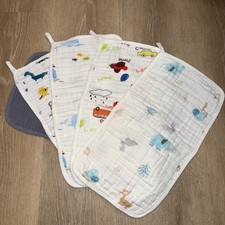 5 pack Muslin Burp Cloths for Baby - Boy / Gender Neutral, 9.5x18  , machine wash