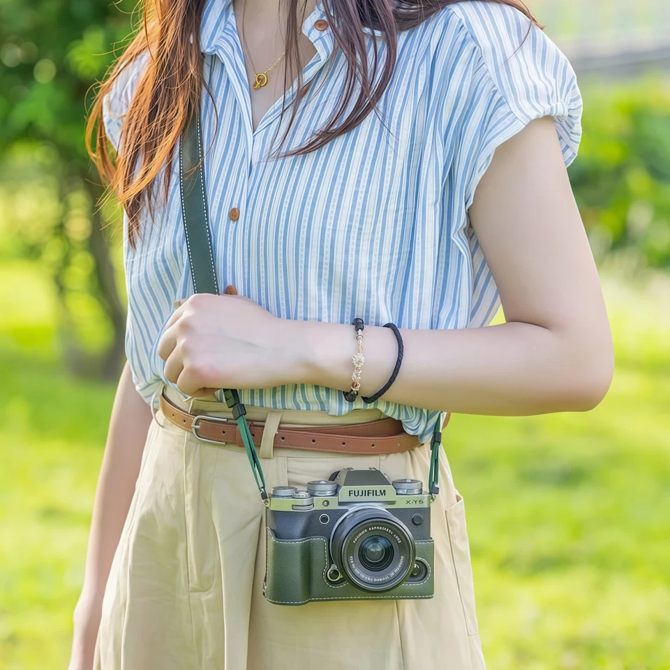 Bolsa de cámara base de cuero para Fujifilm X-T4 funda protectora de cuero duradera Foto 2 de 4