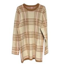 SHOW ME YOUR MUMU Avenue Sweater Dress Neutral Plaid Knit Long Sleeve Size L