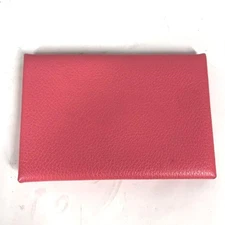 HERMES Calvi Business Card Holder Pass Case Bifold Pink Evercolor Leather 10x7cm