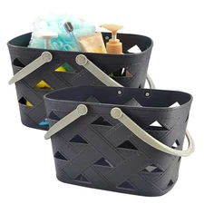 Portable Shower Caddy 2 Pack, Tote Plastic Storage Basket with Handle Shelf O...