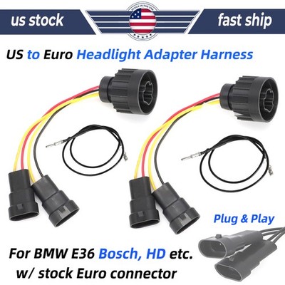US to Euro Headlight Adapter Wiring Harness For BMW E36 1992-1999 Plug and Play