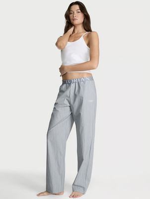 Victoria's Secret Sleep Heritage Cotton Pajama Pants Blue Grey Striped Size L