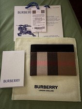 Burberry Card Holder 100 Cow Grain Leather Taupe Brown Ip Check