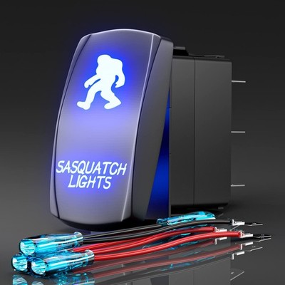 Blue Rocker Switch Sasquatch Lights Laser Etched Toggle ON/Off 5Pin 12V 24V