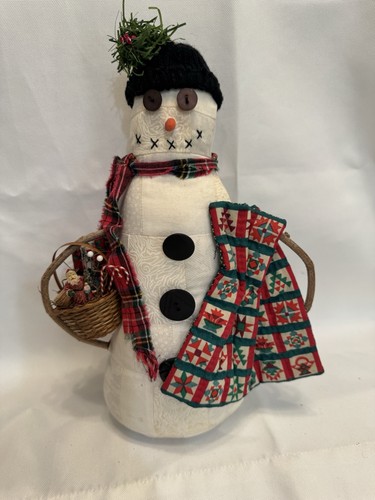Handmade Primitive Weighted Snowman Quilting Sewing Theme Christmas 12" 1995 VTG