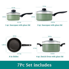 Mainstays 7 Piece Nonstick Aluminum Pots and Pans Cookware Set, Green/ Black