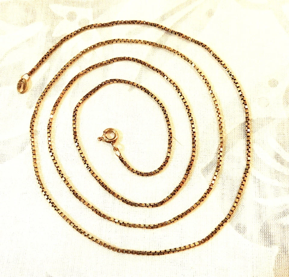 14K Solid Yellow Gold 1 mm Box Chain Necklace with Lobster Claw Clasp 24" - Image 1 of 4