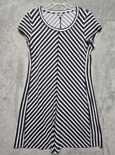 T By Talbots Dress Womens Size Large Petite Black White Stripe Terry Knit Casual