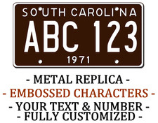 South Carolina 1971 METAL EMBOSSED License Plate Personalized Car Auto REPLICA