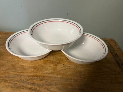 Corelle by Corning WINTER HOLLY Red Green Stripe CEREAL SOUP BOWLS Set of 3
