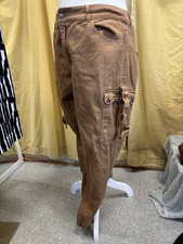 Womens Angel Kiss Cargo Pants Size 9 Brown Khaki Baggy Oversized Y2K Elastic