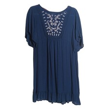Knox Rose Embroidered Midi Dress Womens S Navy Ruffle Boho Floral Swimsuit Cover