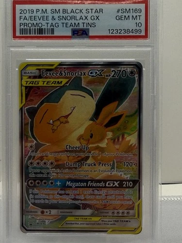 Pokémon TCG 2019 Eevee & Snorlax GX SM Black Star Promo SM169 Holo PSA 10