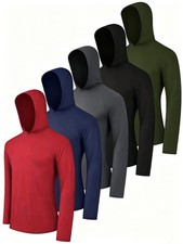 5 Pack Mens Athletic Hoodies Long Sleeve Quick Dry Running Shirts Thumb Holes