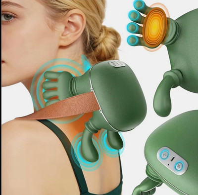 Hands-Free Green Body Massager w/ Adjustable Strap for Neck Back Legs 5.7in