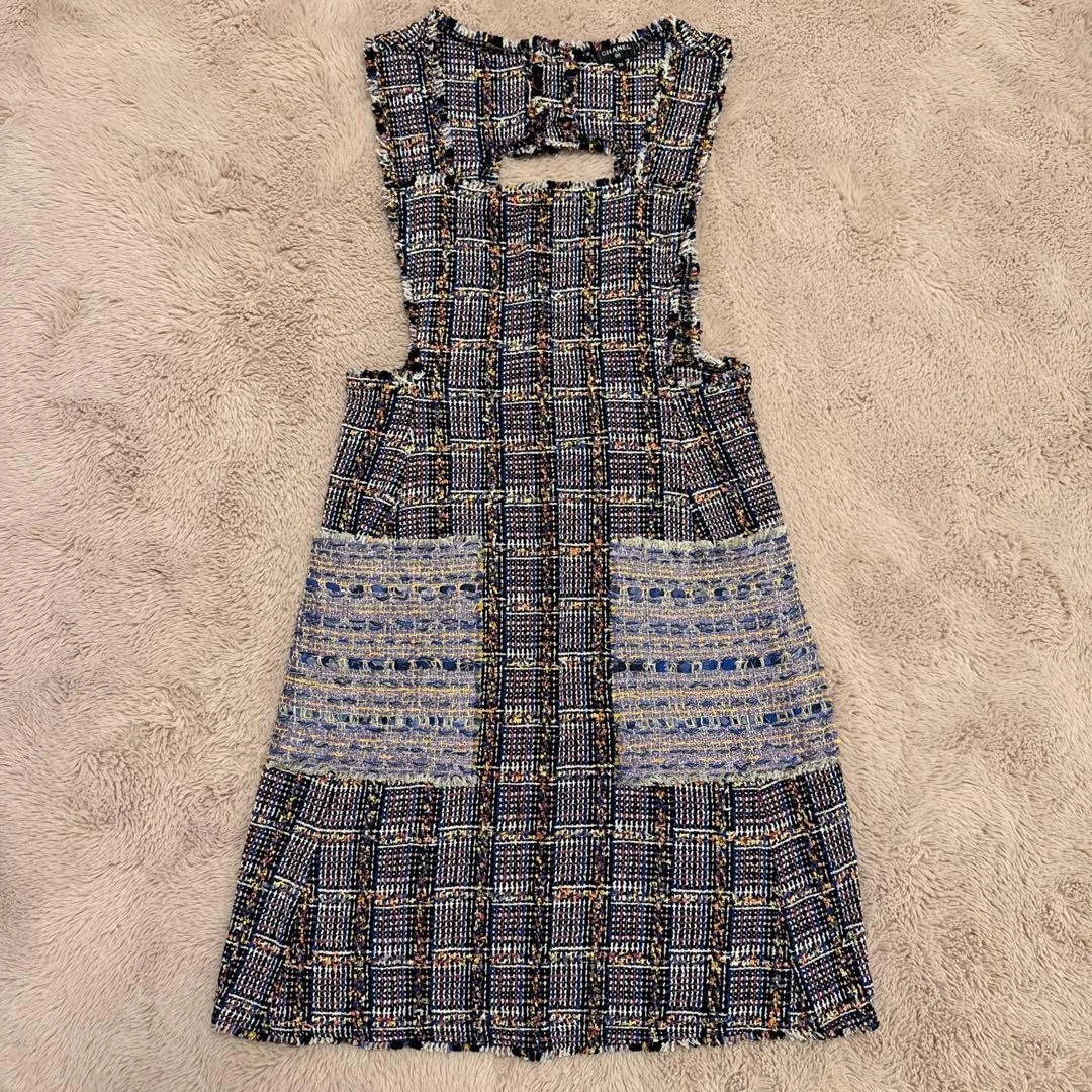 Chanel — CHANEL Tweed Dress New Unused Layered Style Sleeveless Length 35.4in SR2139