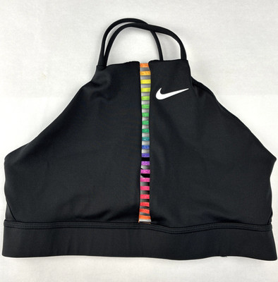 Nike Indy Rainbow Ladder Strappy Sports Bra S High-Neck Racerback Dri-Fit Yoga
