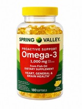 Spring Valley Omega-3 Fish Oil 1000mg 180 Softgels Lemon Flavor Exp 04/2027 New