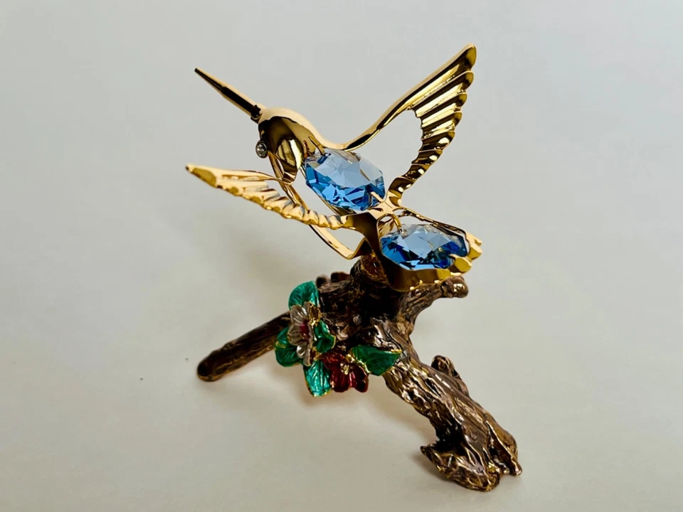 FIGURA COLIBRÍ - ORO 24K SOBRE SOPORTE/BASE DE PELTRE CON CRISTALES AUSTRIACOS Foto 4 de 4