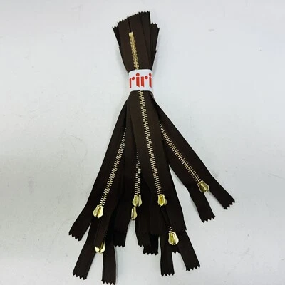 9X - RiRi Zipper M6, One Way Separating End GOLD, Brown, Twill Flach 9" - Image 1 of 4
