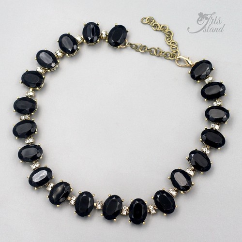 Collar gargantilla mujer cristal negro antiguo chapado en oro joyería de moda 20304 - Imagen 1 de 5