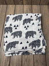 Bear Print Baby Swaddle Blanket By HGHG White Black Cotton Muslin