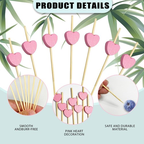 100 Pcs Pink Heart Cocktail Picks Toothpicks For Appetizers 4.7 Inch Cocktail... - Picture 6 of 7