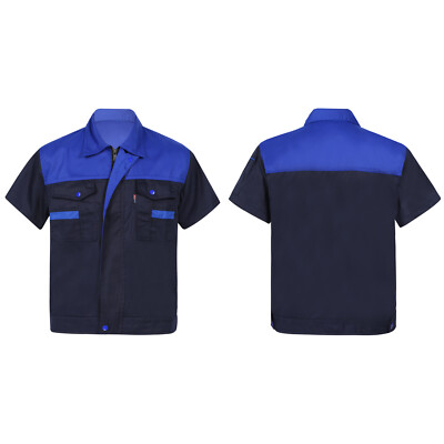 Men's Short Sleeve Work Shirt Auto Mechanic Technician Uniform Industrial Jacket