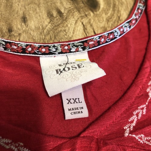 Knox Rose Red Floral Embroidered Lightweight Stretch Shirt Tank Top XXL - Picture 5 of 10