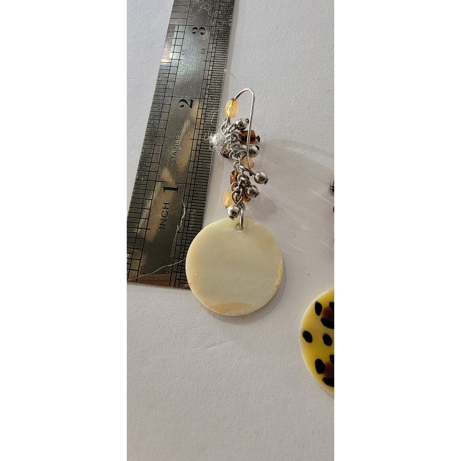 Vintage Leopard Print Shell Disc Dangle Earrings - image 3