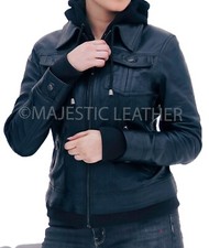 Women Real Leather Hooded Soft Lambskin Biker Jacket
