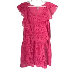 Justice Swim Hot Pink Ruffle Lace Swimsuit Cover up Elastic Tie Girl's 12 M