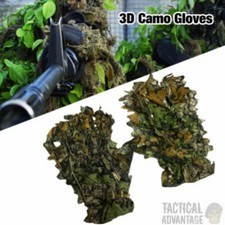 3D Camouflage Ghillie Gloves Hunting Airsoft Sniper Real Tree Leaf Effect Camo 