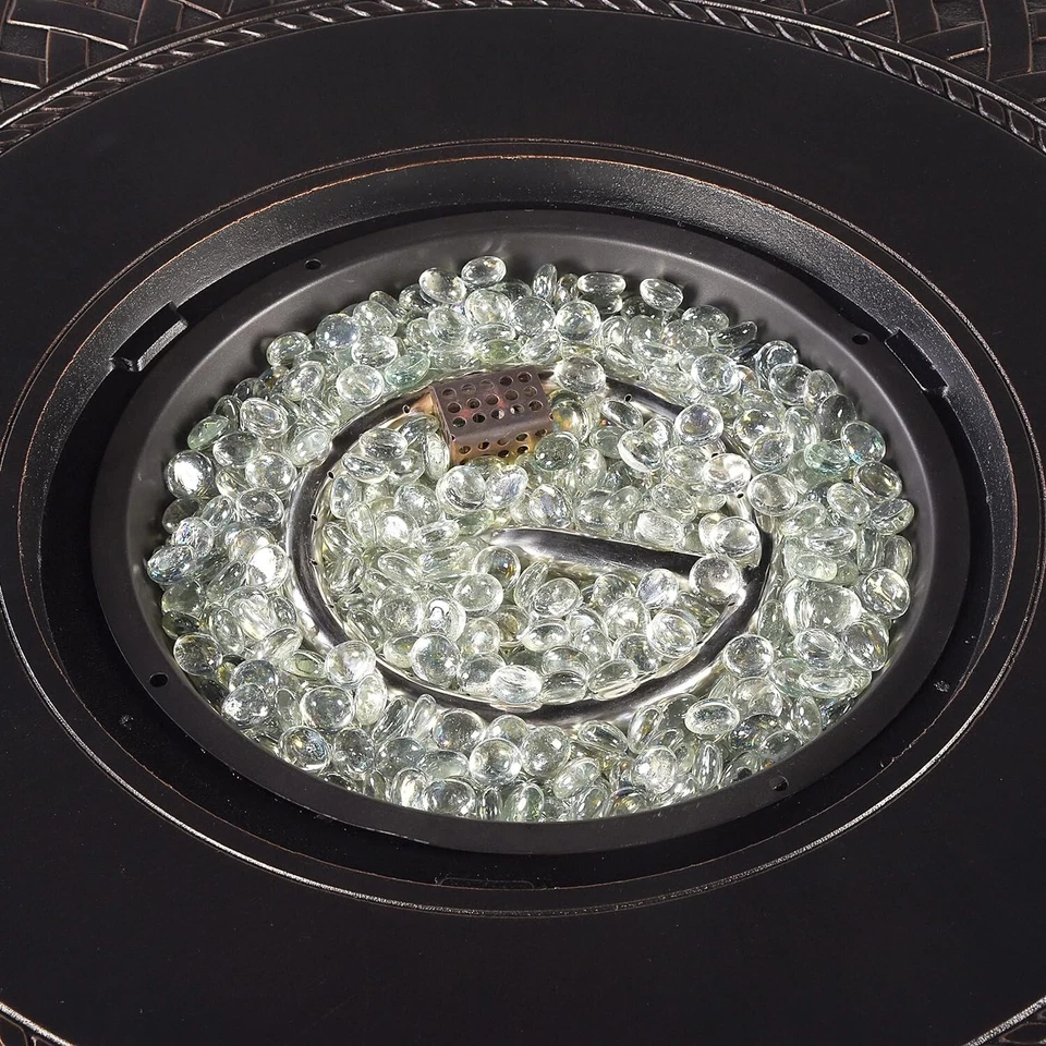 Mesa de fuego Oakland Living 34" aluminio fundido libre de óxido redonda cobre con cubierta Foto 4 de 4