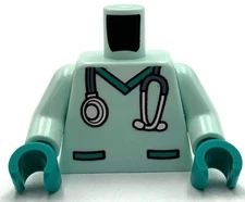 Lego New Minifigure Light Aqua Torso Hospital Scrubs w/ Dark Turquoise Pockets
