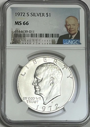 1972 S $1 NGC MS66 Silver Eisenhower Dollar Mint State Ike 40% Portrait Label