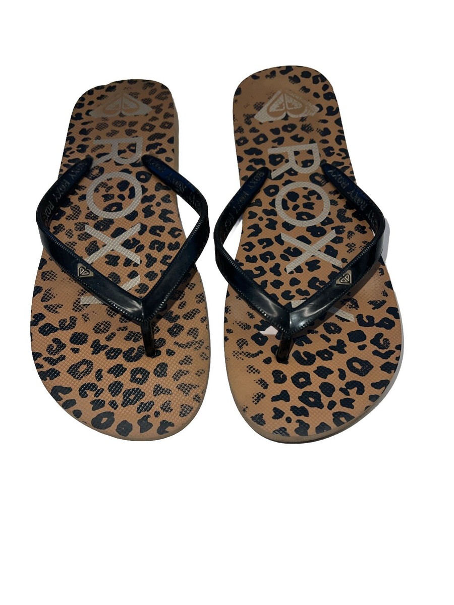 ROXY MELON III Cheetah Flip Flops Thong Beach Sandals Ladies