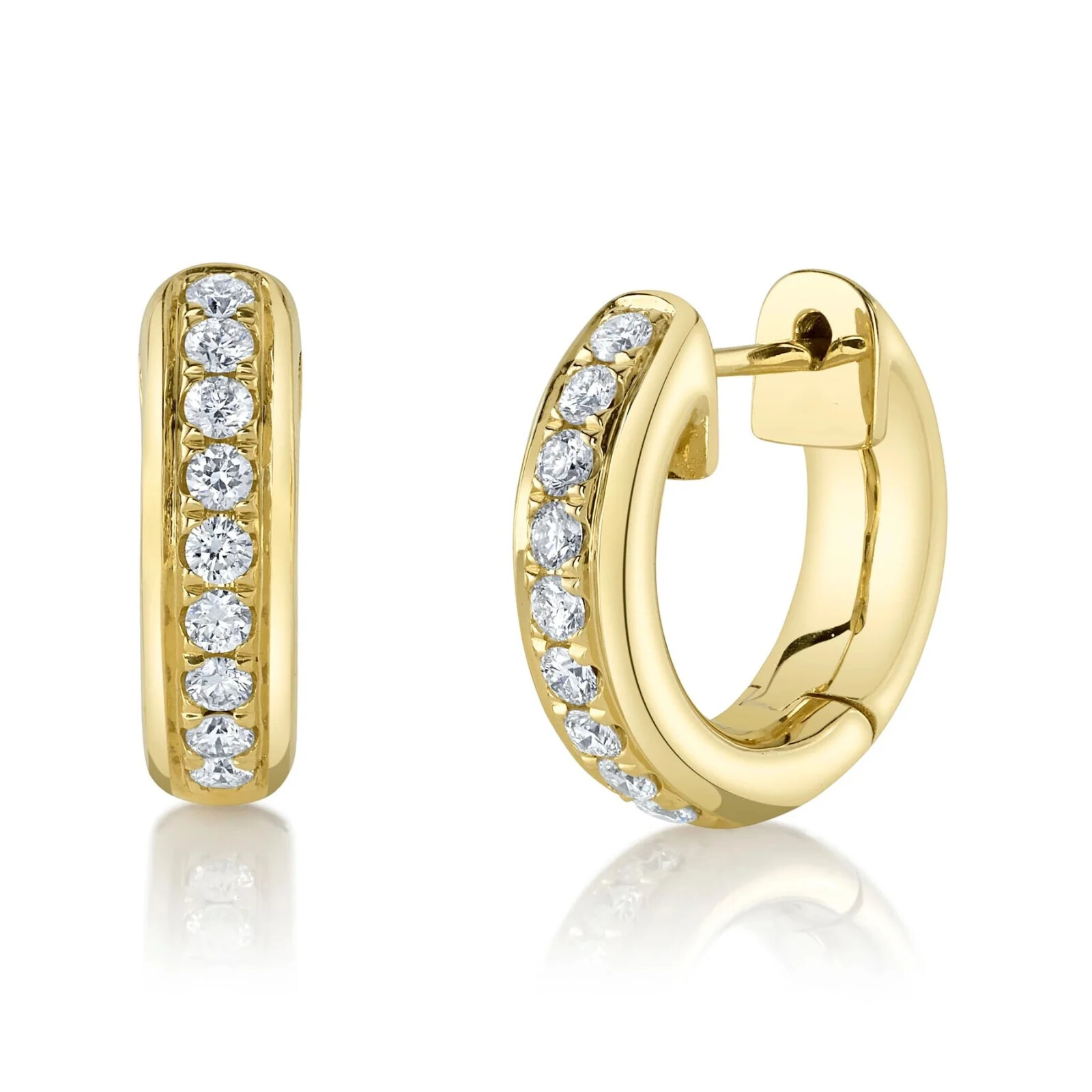 14K Yellow Gold Diamond Huggie Earrings Natural Round Cut 0.40 CT Huggy