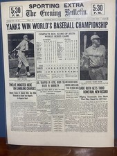 VINTAGE NEWSPAPER HEADLINE ~ NEW YORK YANKEES WIN CHAMPIONSHIP 1923 BABE RUTH
